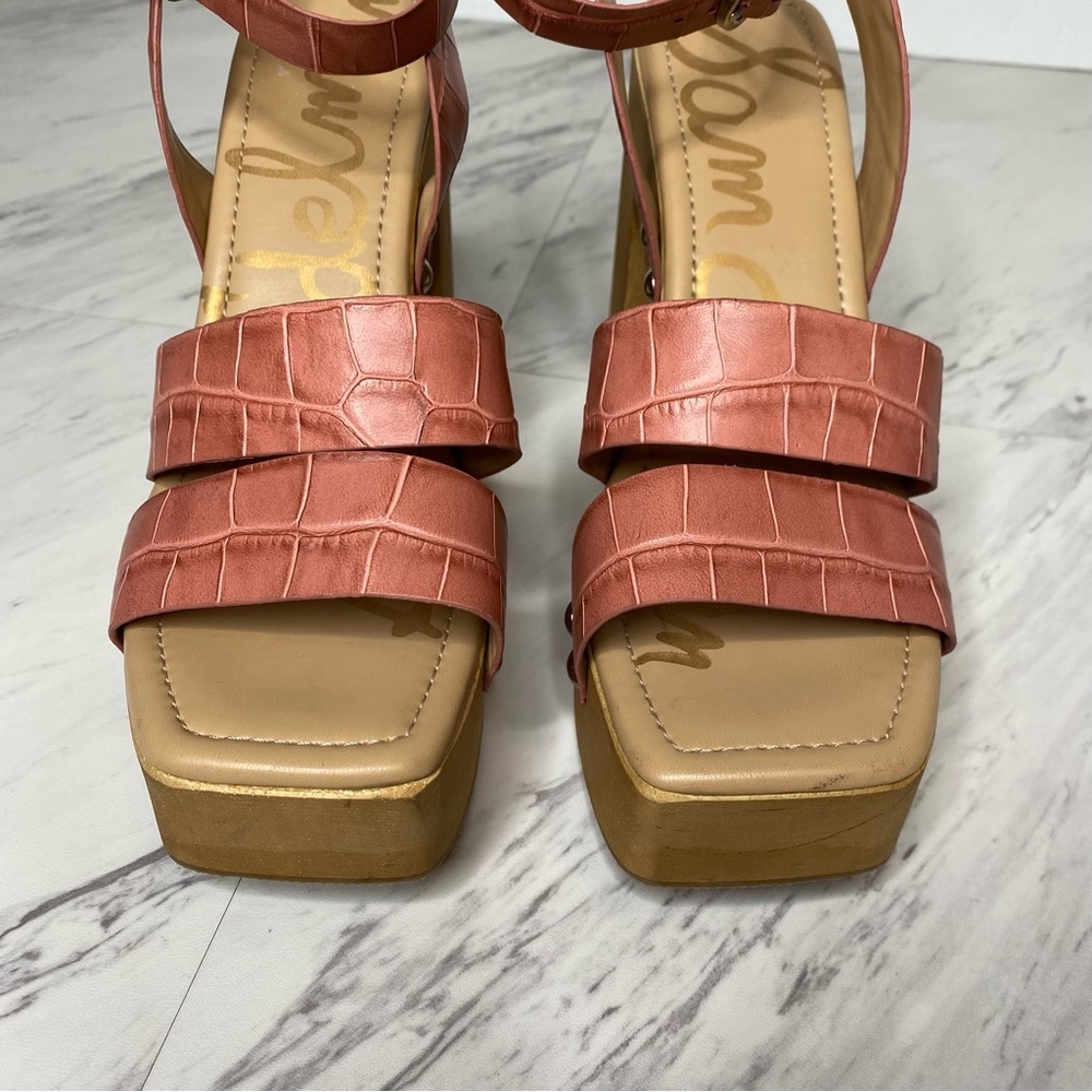 Sam Edelman Rosalind Pink Crocodile Leather Platform Heeled Sandal 7M - Picture 10 of 14